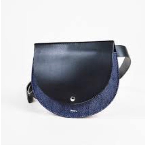 Theory black leather and denim hip pouch with silver hardware & adjustable strap - Picture 11 of 16